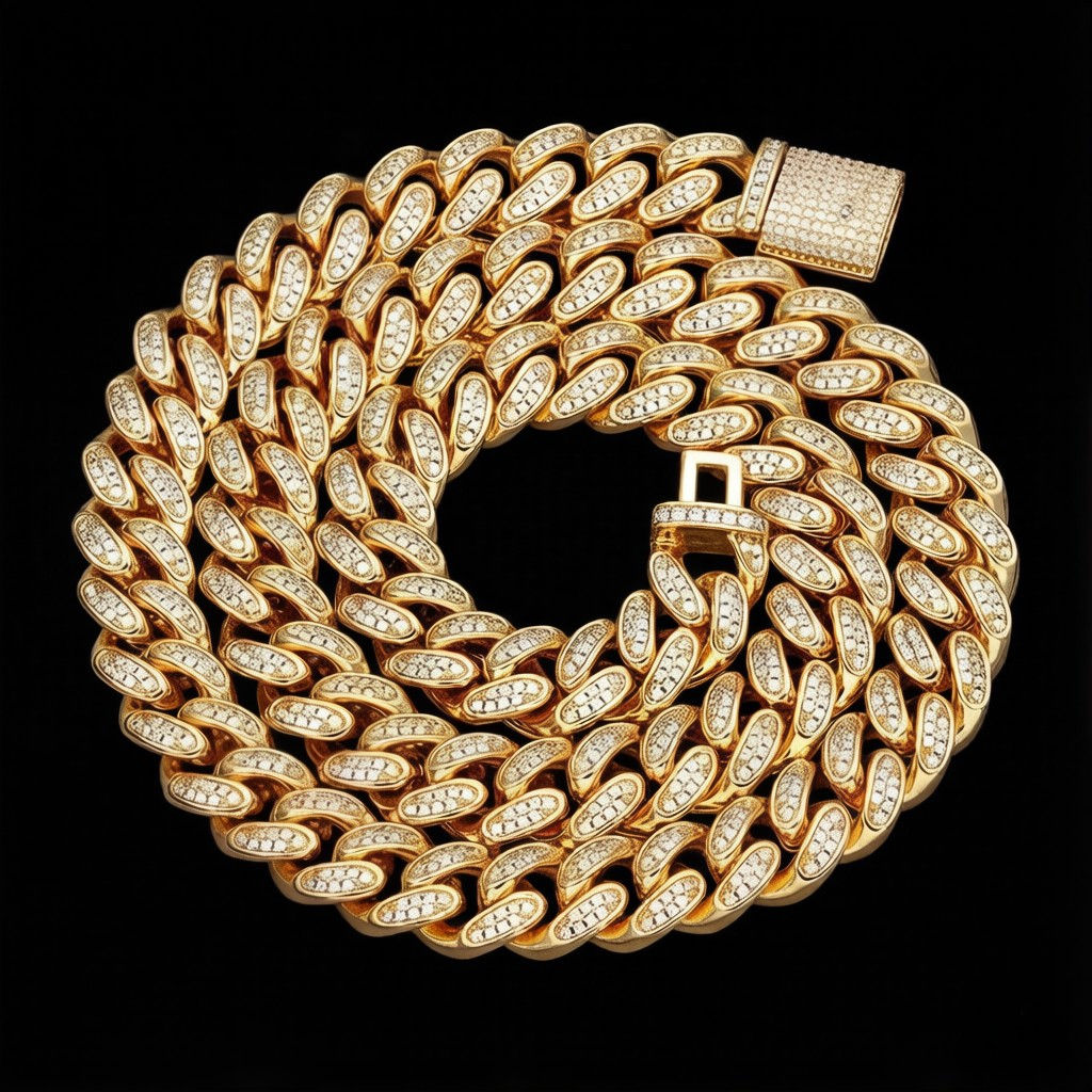 2 Row Moissanite Cuban Chain Necklace GOLD