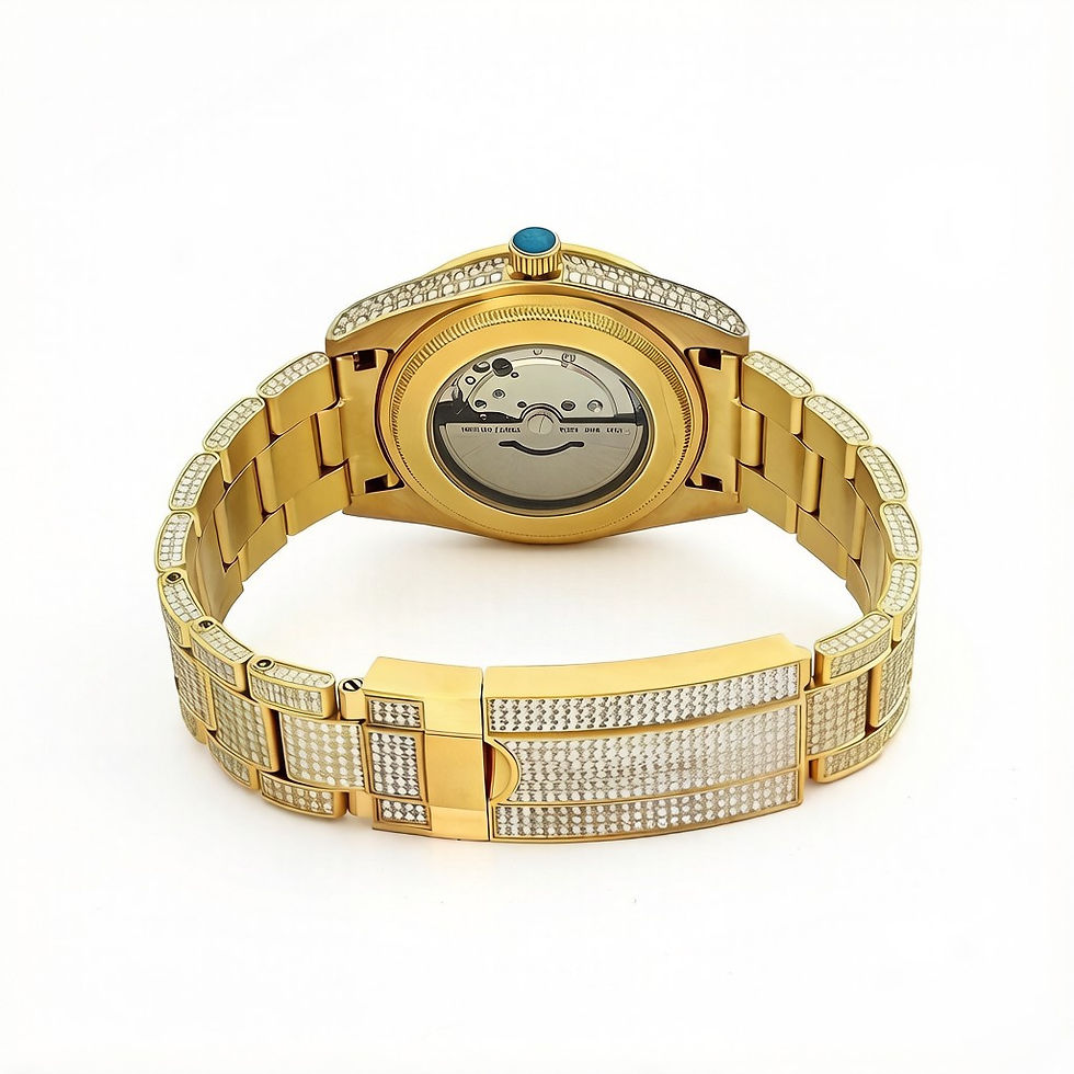 Full Iced Out Moissanite Watch Luxury Gold Plated BACK SIDE