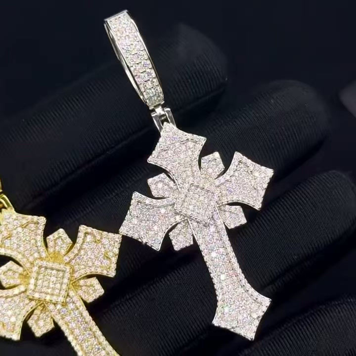Thumbnail: Hip Hop Moissanite Cross Pendant in 925 Sterling Silver