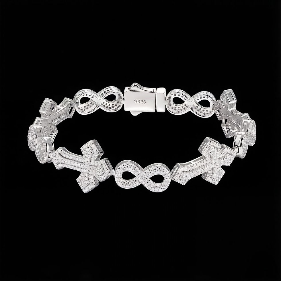 Iced Out Moissanite Cross Figaro Chain Bracelet in silver