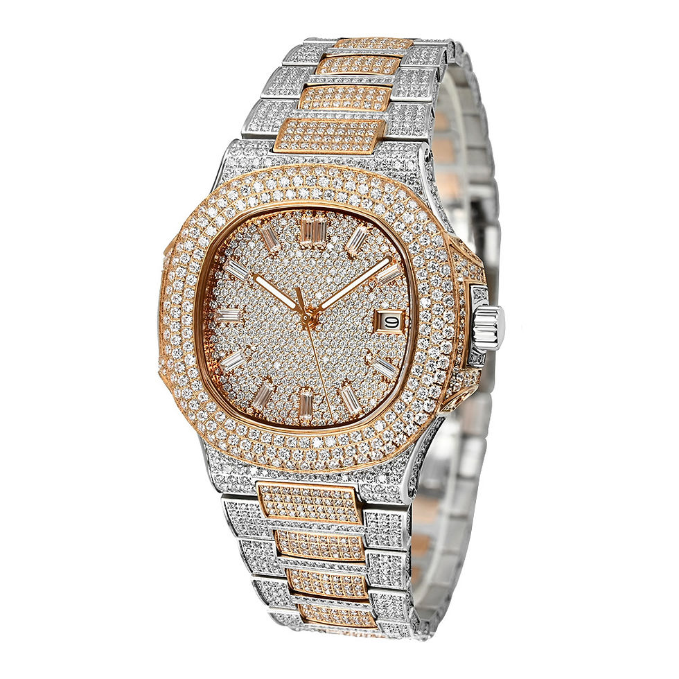 Close-up-of-hand-set-D-color-VVS1-moissanite-watch-bezel-shining-under-sunligh