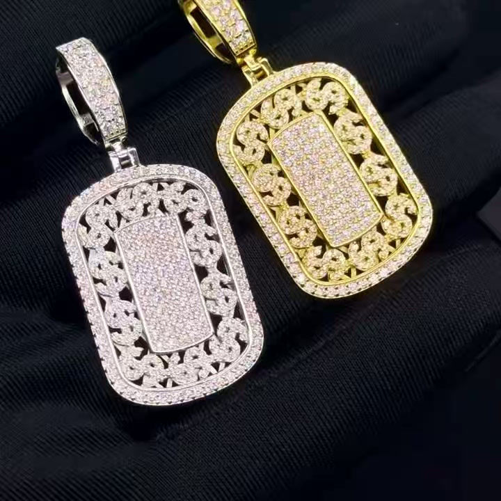 Thumbnail: Iced Out Moissanite Dog Tag Pendant