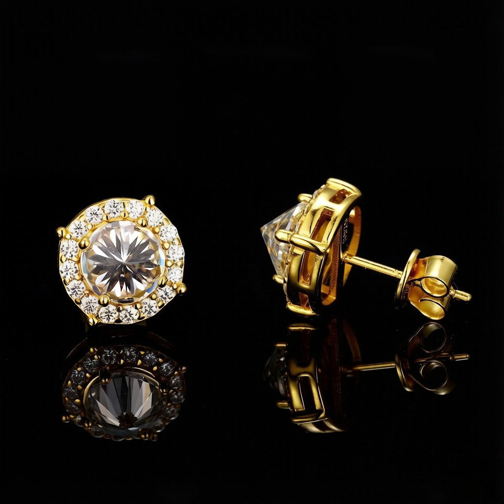 Iced Out Round Moissanite Stud Earrings S925 Silver in gold