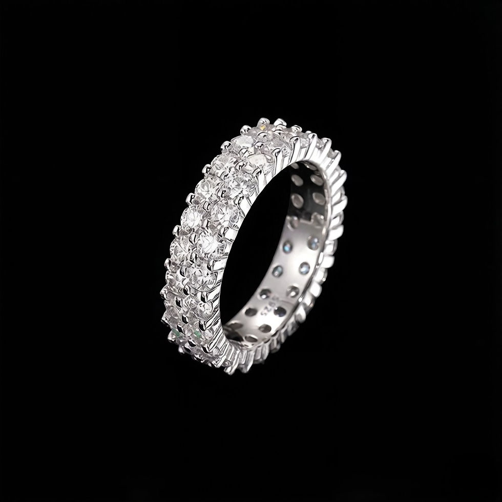 3mm Sterling Silver​ Moissanite Double Row Ring in silver