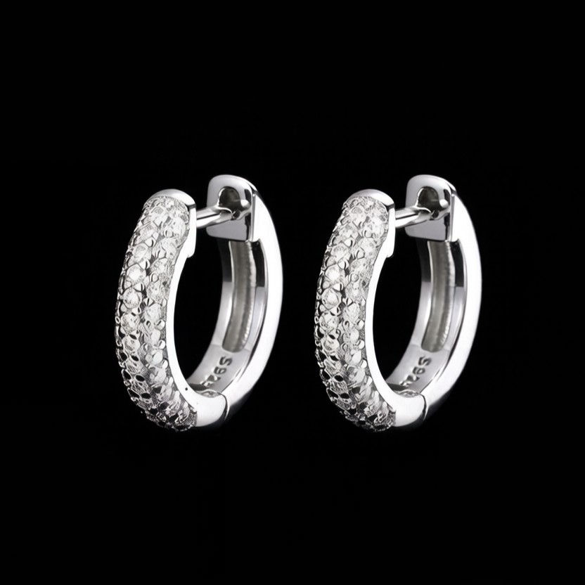 Full Pave Moissanite Huggie Hoop Earrings white gold
