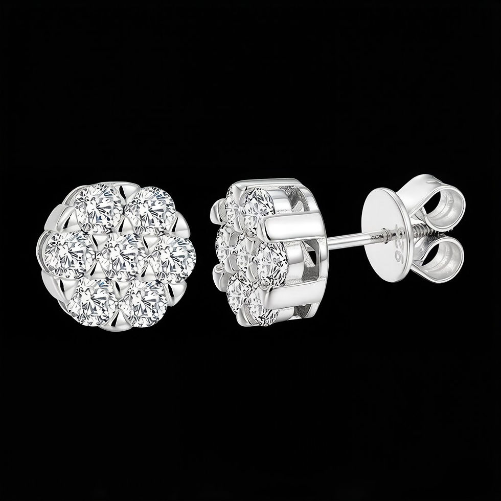 Thumbnail: Moissanite Stud Earrings Plum Blossom Design SILVER SIDE