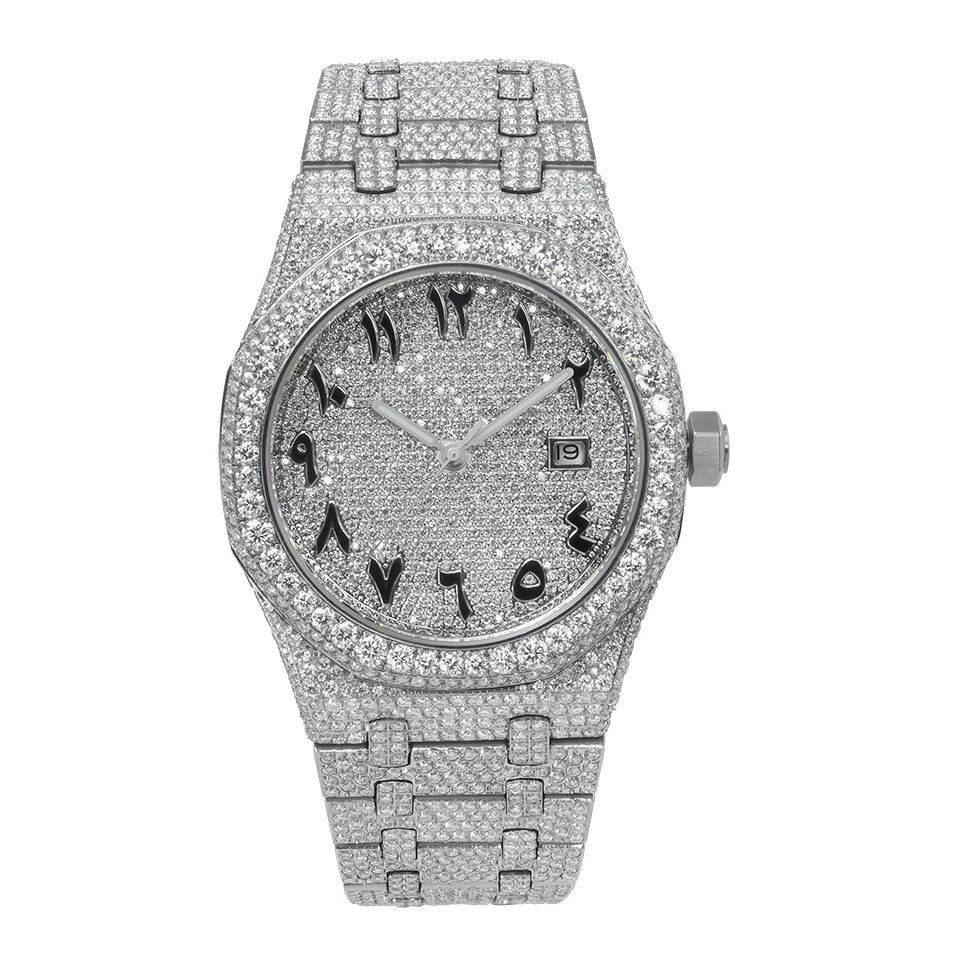 Automatic Mechanical Iced Out Moissanite Watch Arabic Alphabet