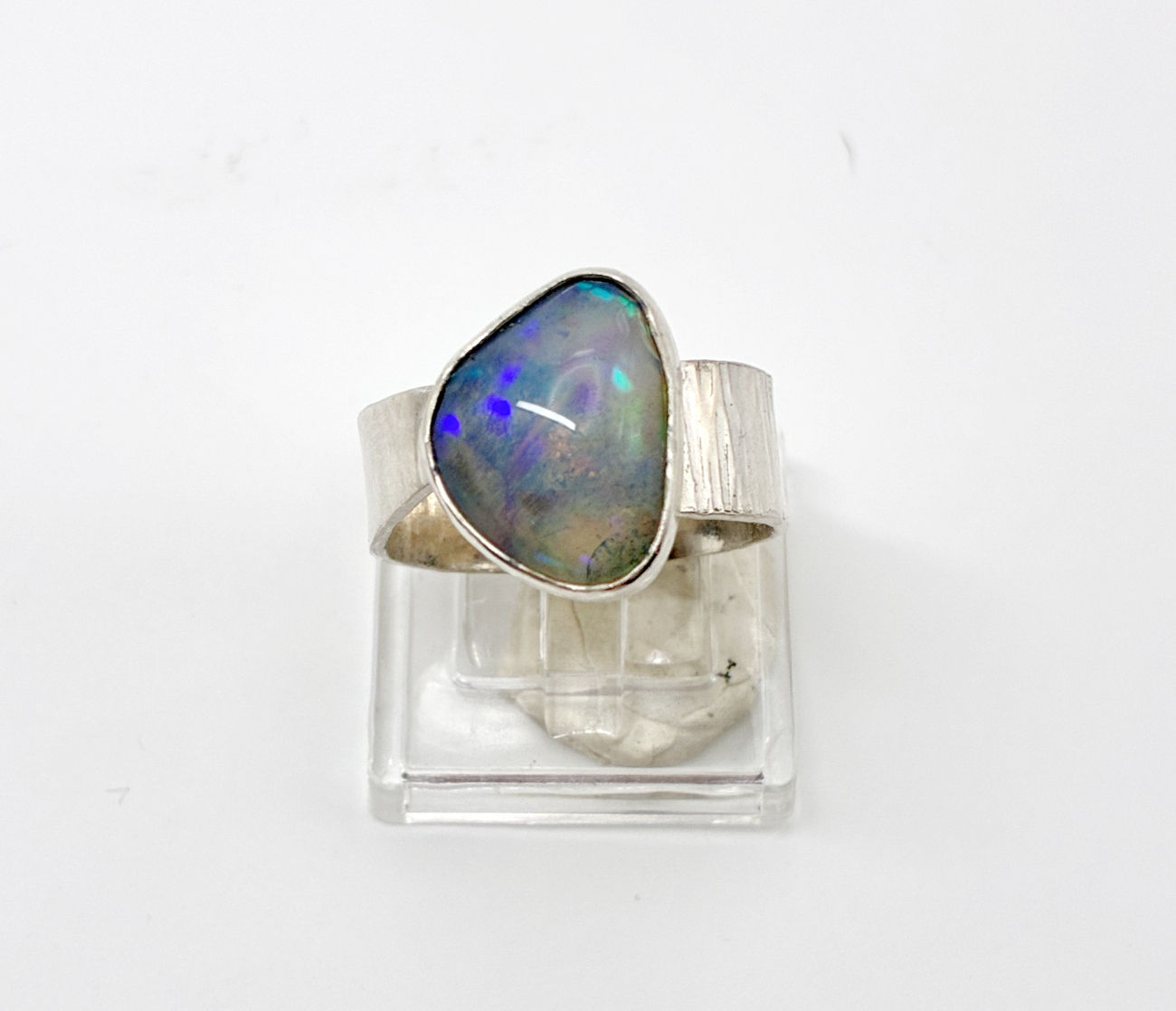 Opal Wide Band Sterling Silver Ring - Size 7.25