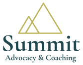 Summit Advocacy and Coaching's logo of two overlapping gold triangles and business logo below