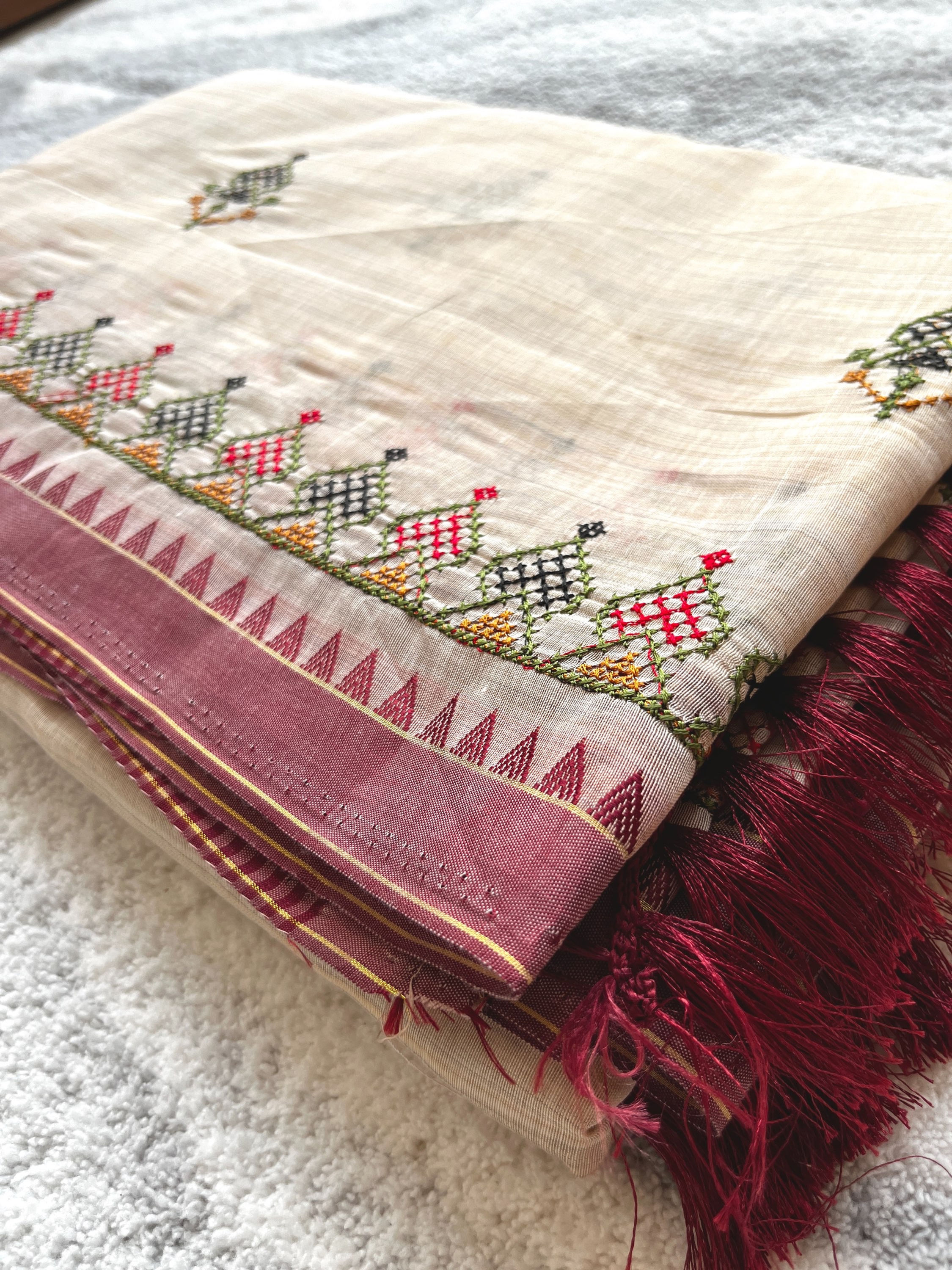 Cream khadi cotton saree