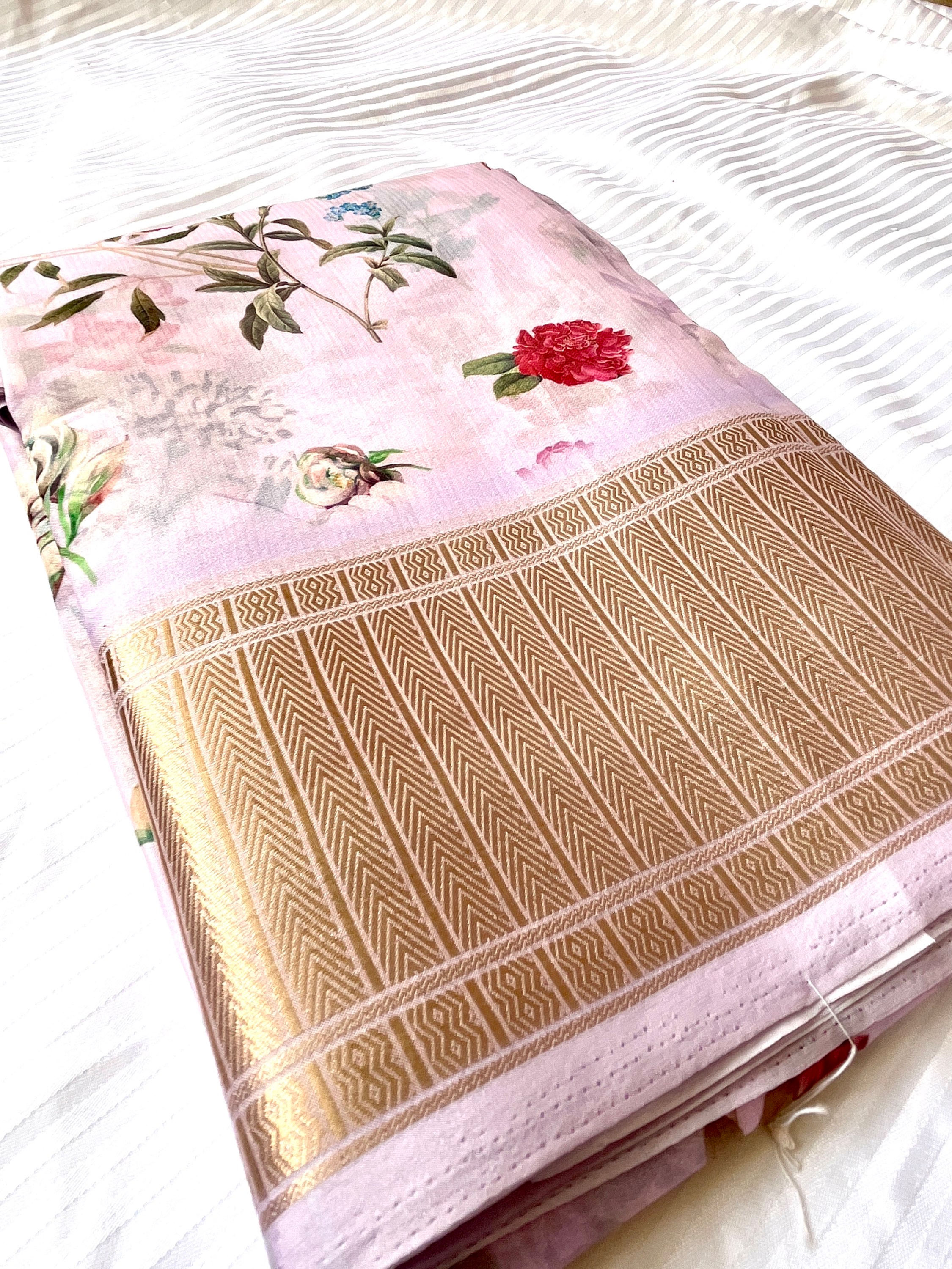 Pink Georgetta zari saree