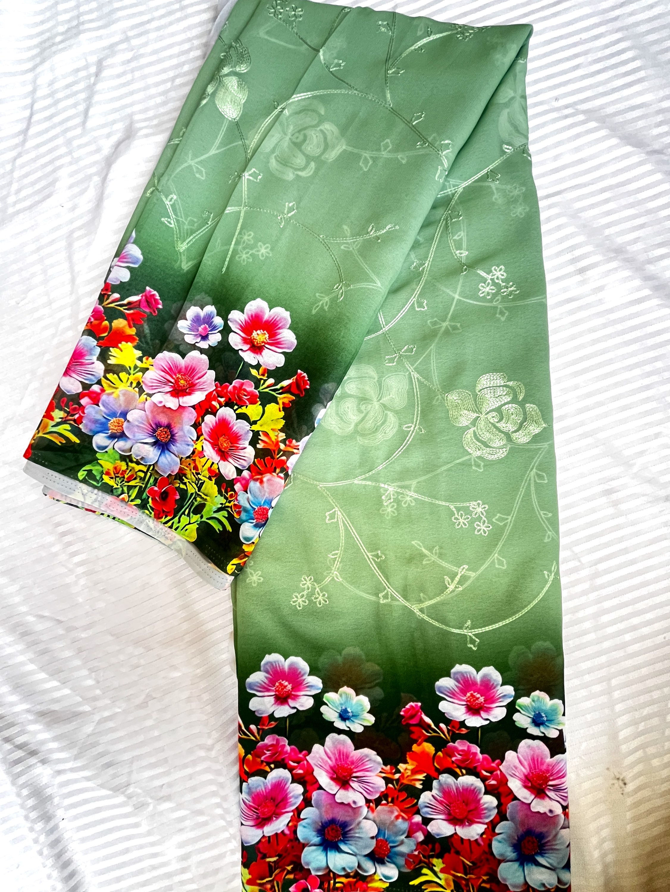 Green Georgetta saree