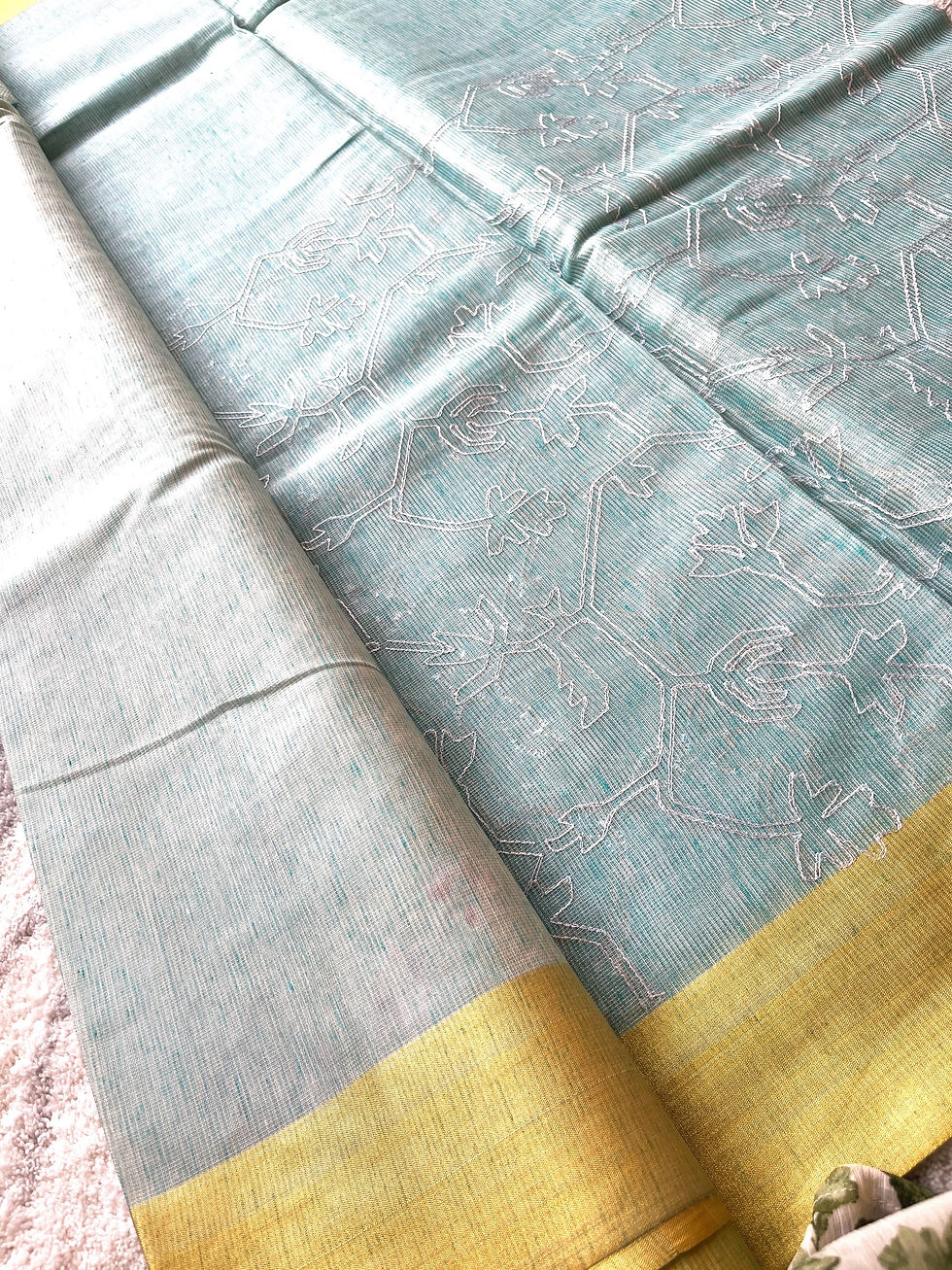 Thumbnail: Sky blue supernet saree