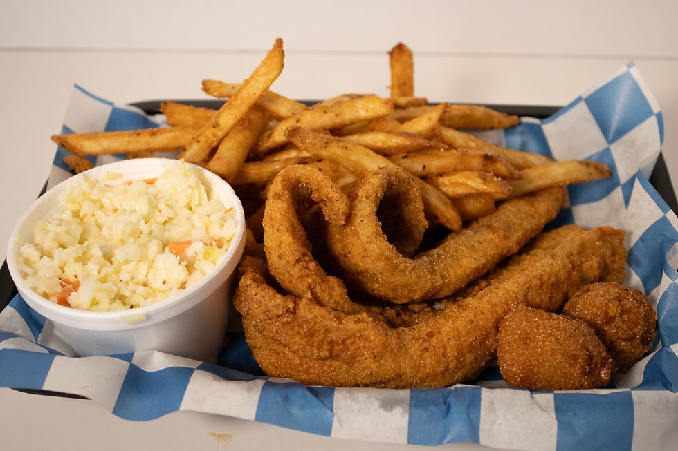 Fried fish platter with fries and coleslaw 