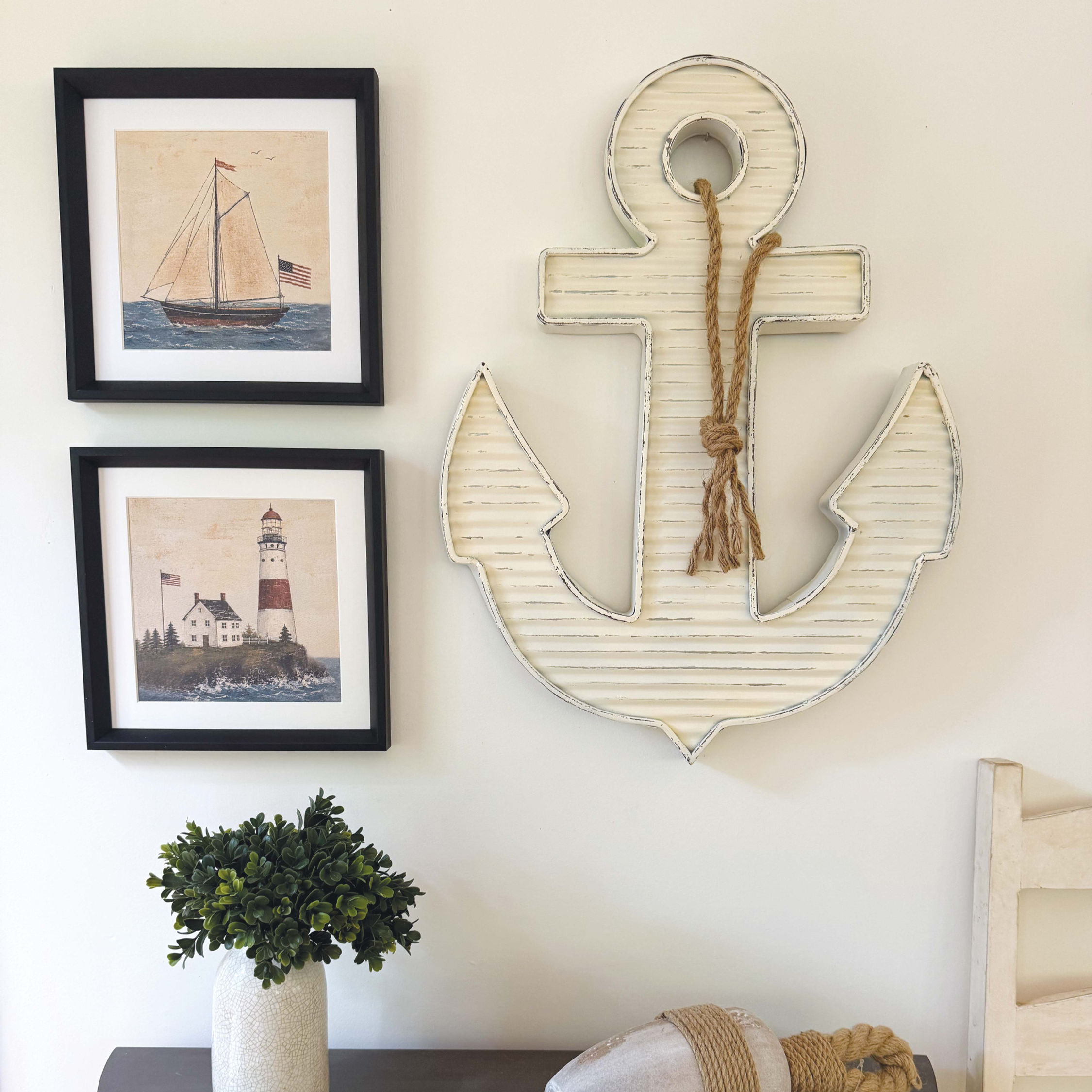 Coastal Americana Gallery Wall Set - Paintings & Anchor