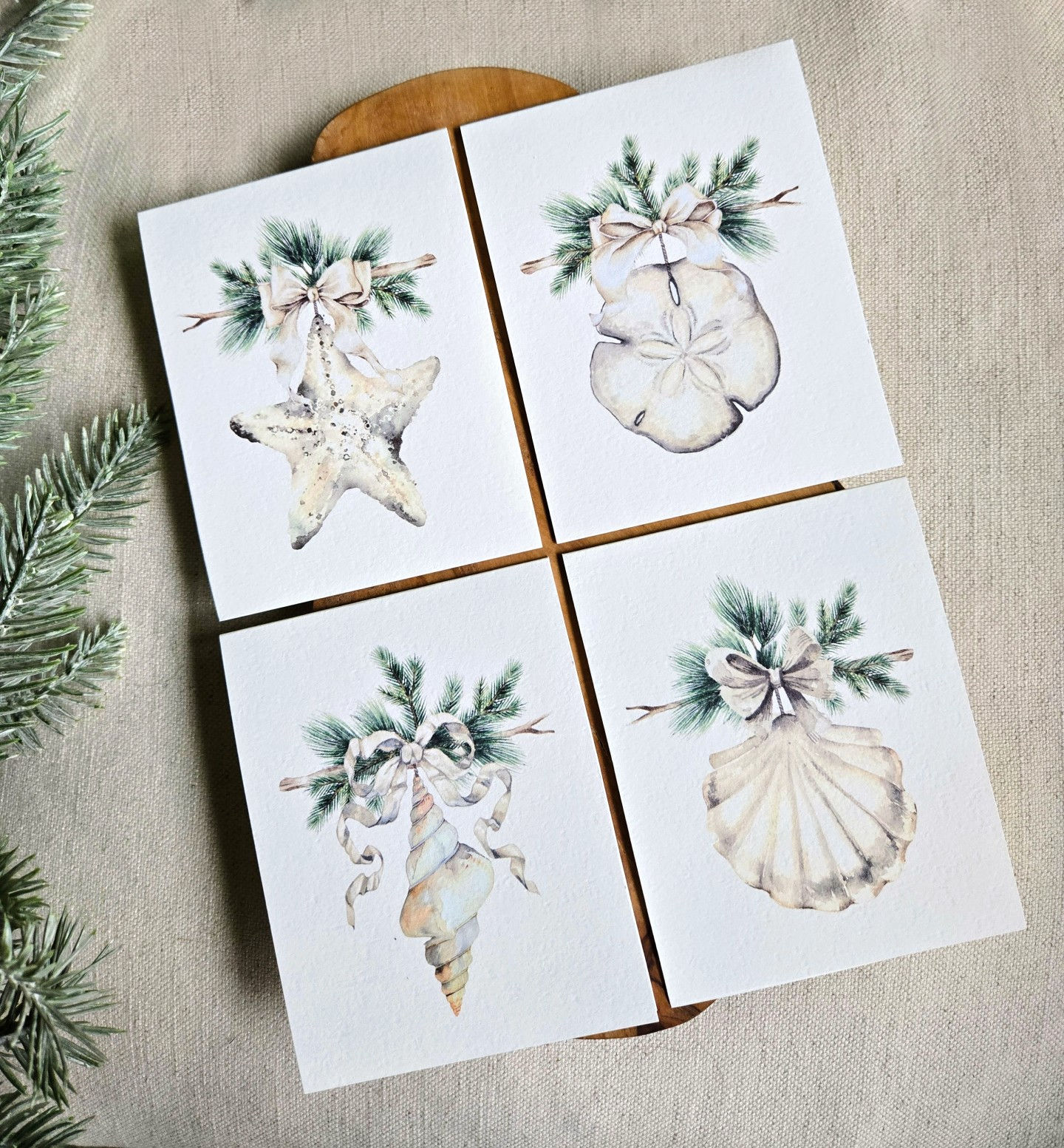 Beach Sea Shell Ornament Christmas Greeting Cards - set of 8