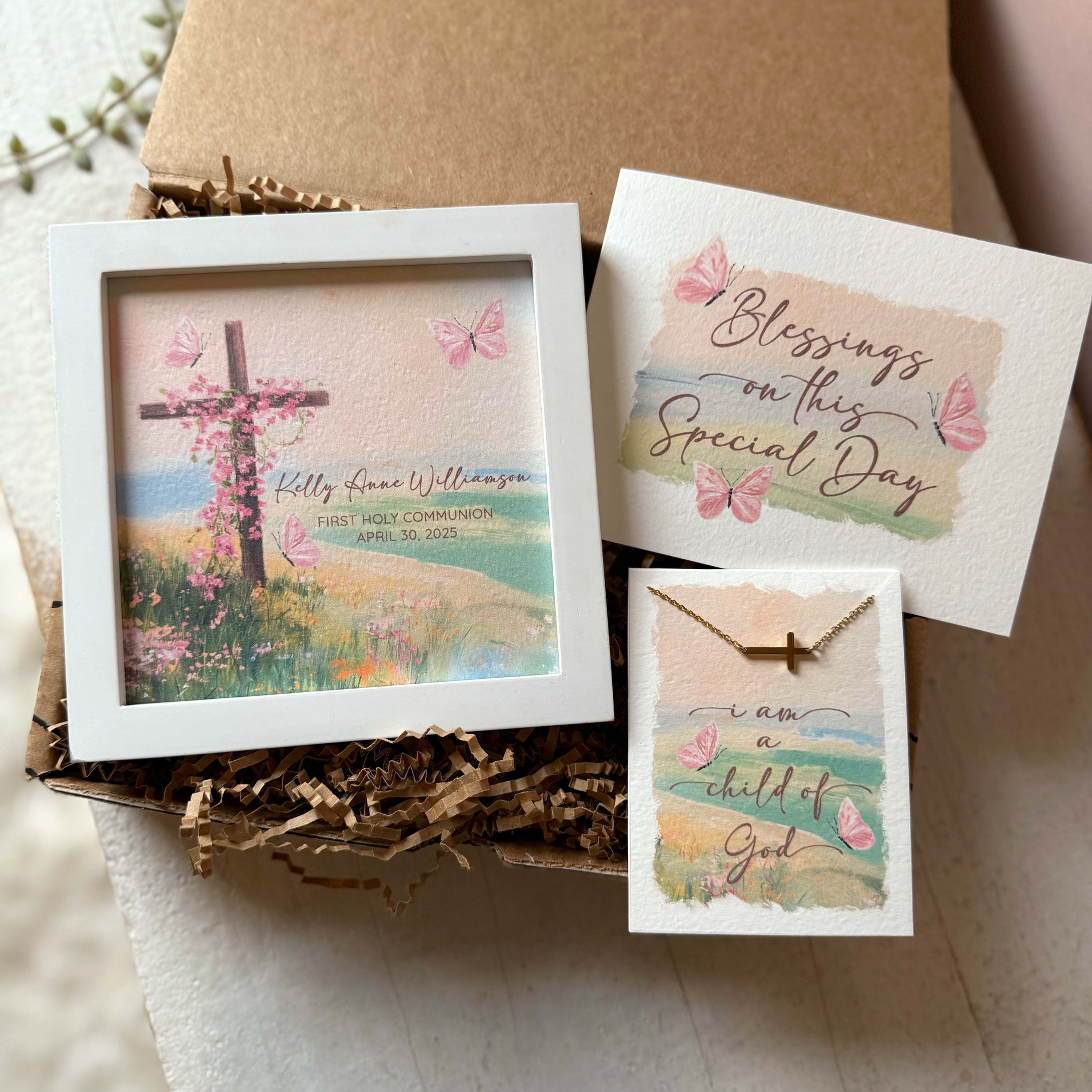 Cross Painting + Necklace - Holy Communion Gift