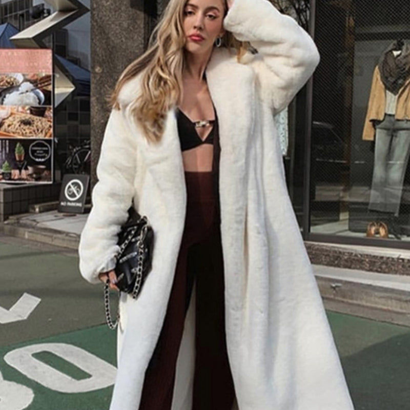 Thumbnail: Winter White Faux Rabbit Fur Coat