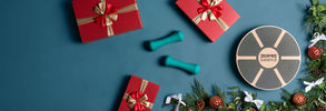 dumbbells in a christmas setting product image ecommerce