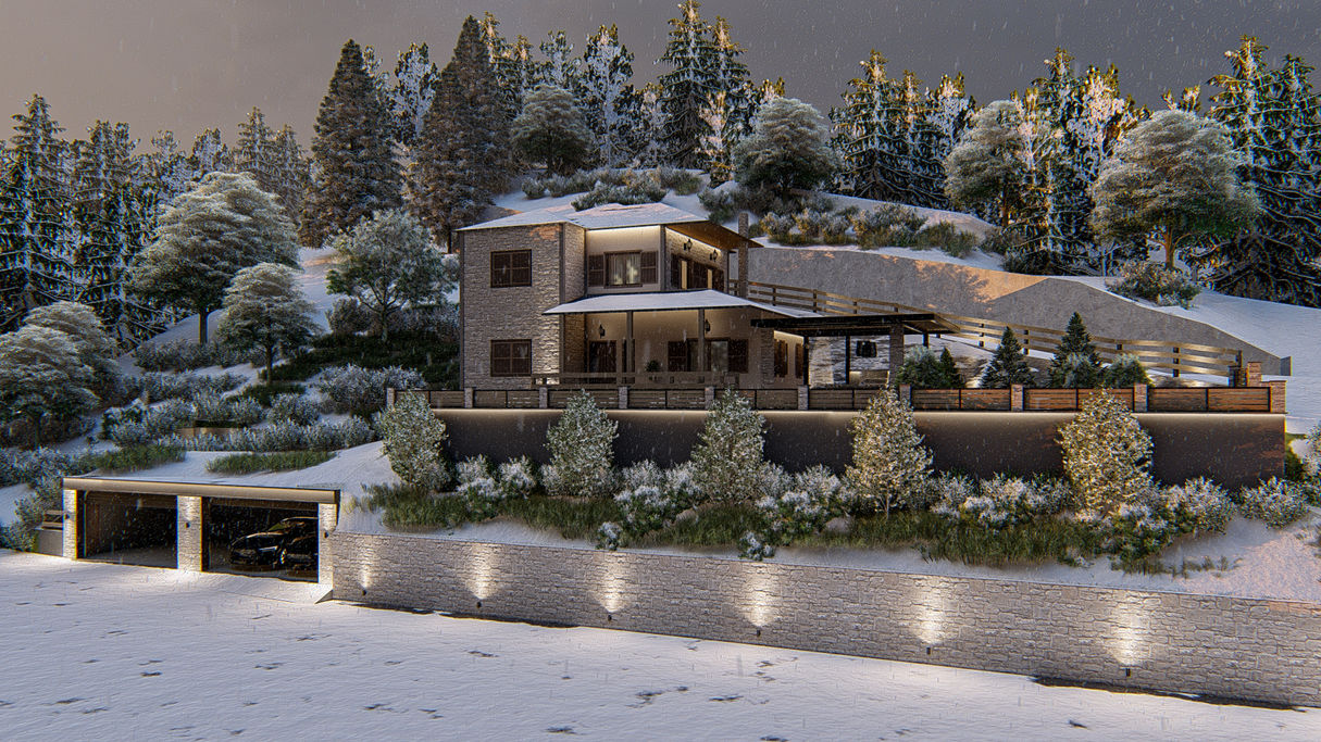 Exterior Mountain Villa Design - Snowing Version