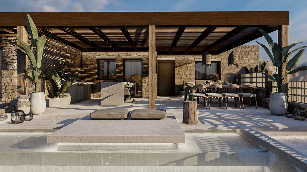 Myconian Villa - Exterior Design with Pool
