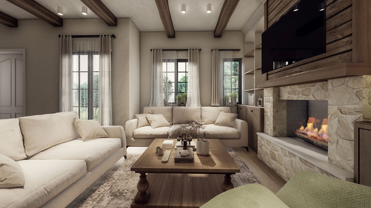 Cottage Living & Dining Room Design