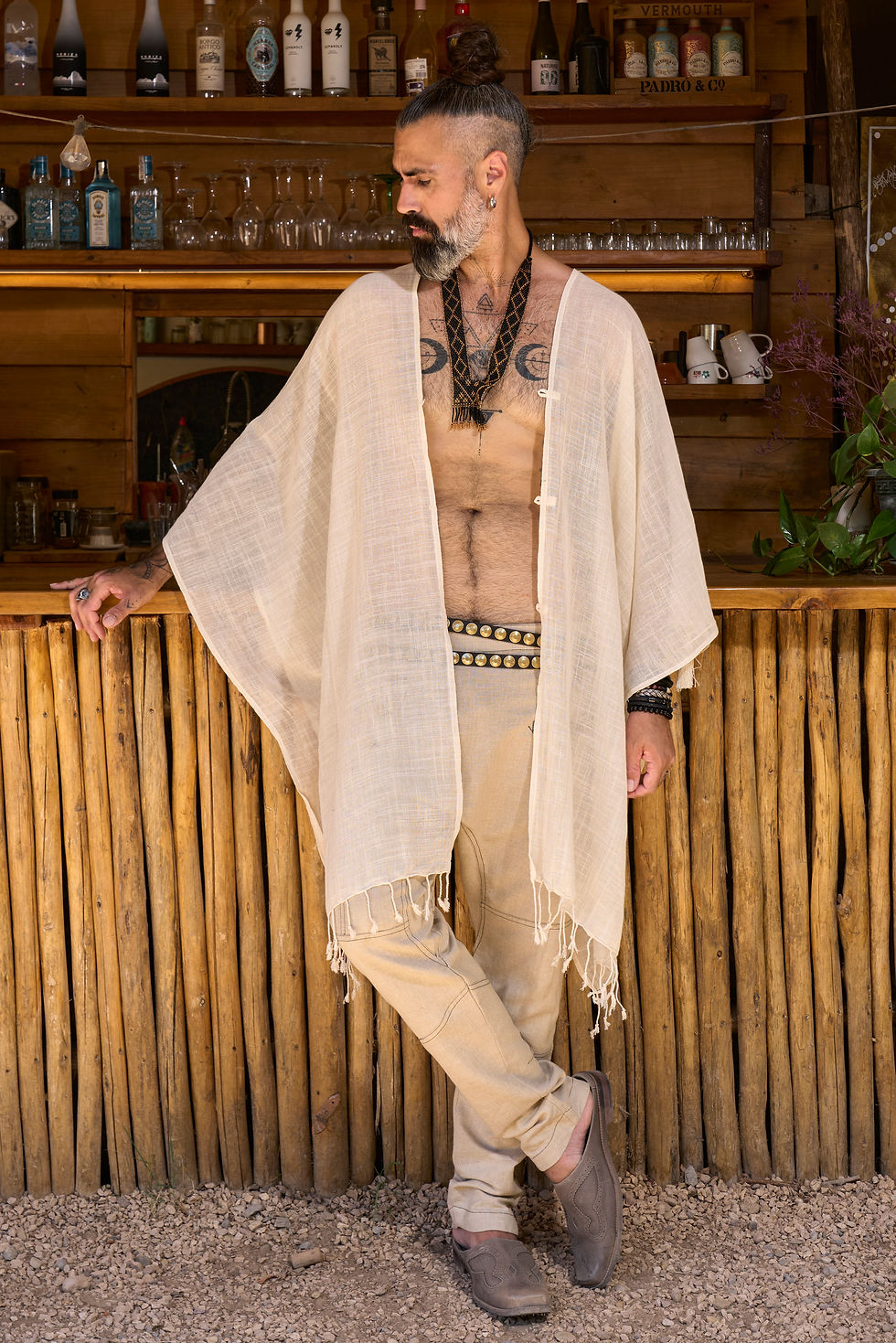 Thumbnail: Ecru Nara Poncho, 100% cotton poncho, lightweight summer outerwear