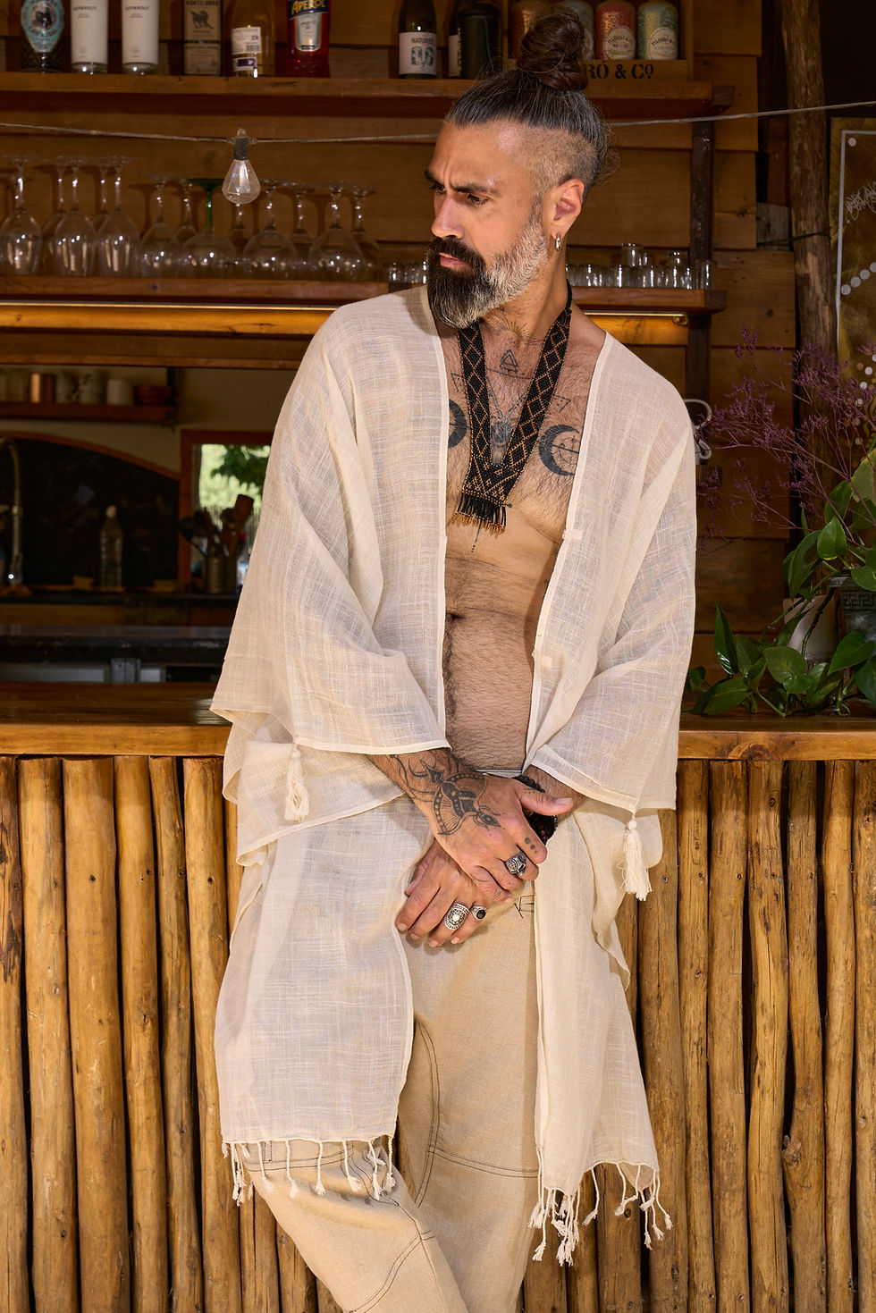 Thumbnail: Ecru Nara Poncho, 100% cotton poncho, lightweight summer outerwear