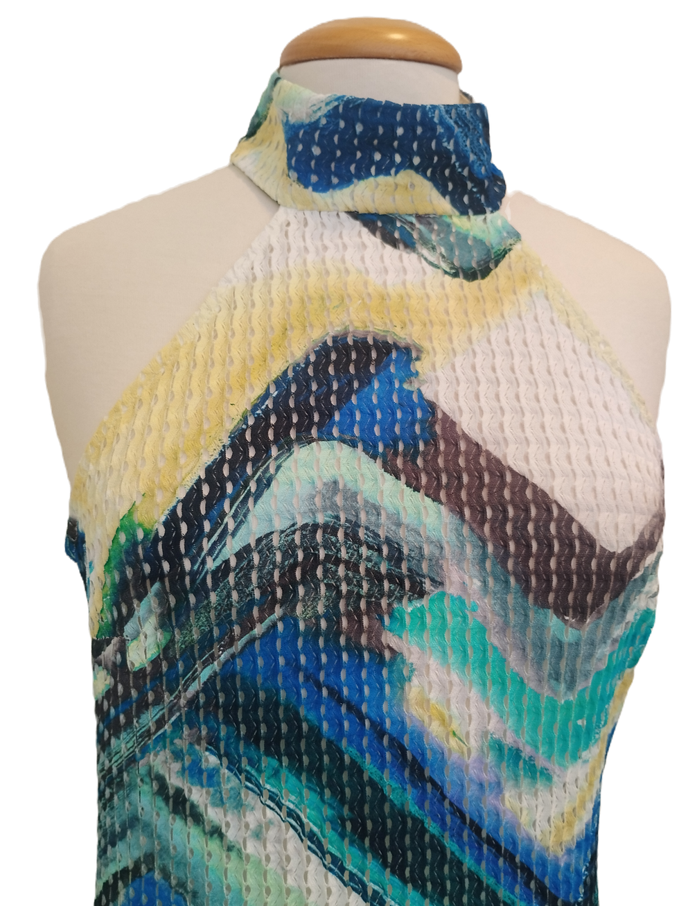 Caldera Waves Maxi Dress – Halter Neck Blue & Turquoise Print