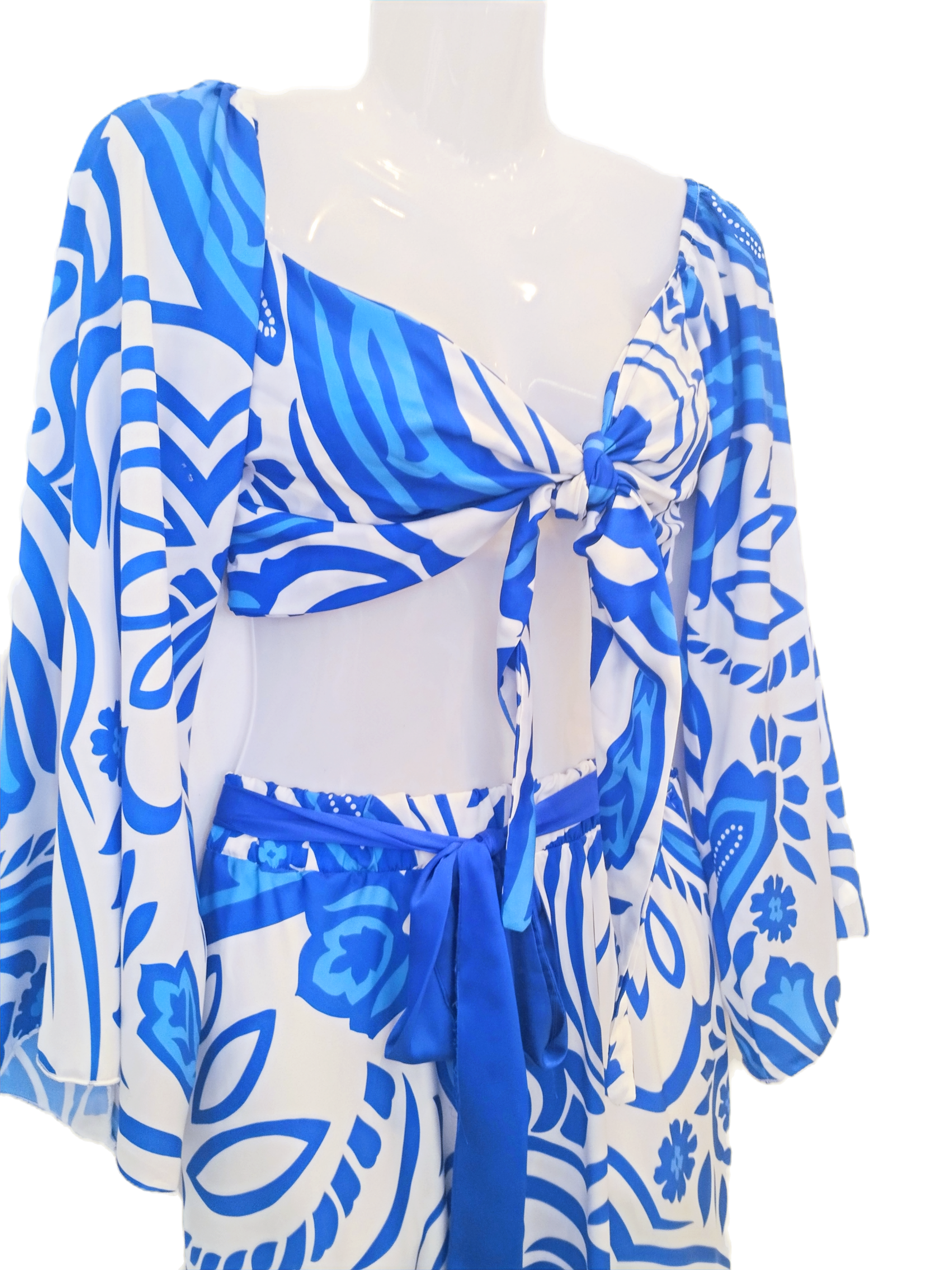 Santorini Breeze Two-Piece Set – Blue & White Resort Wear