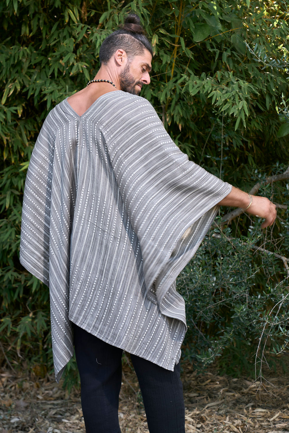 Thumbnail: Lines Nara Poncho, 80% cotton 20% polyester, durable woven fabric, stylish poncho