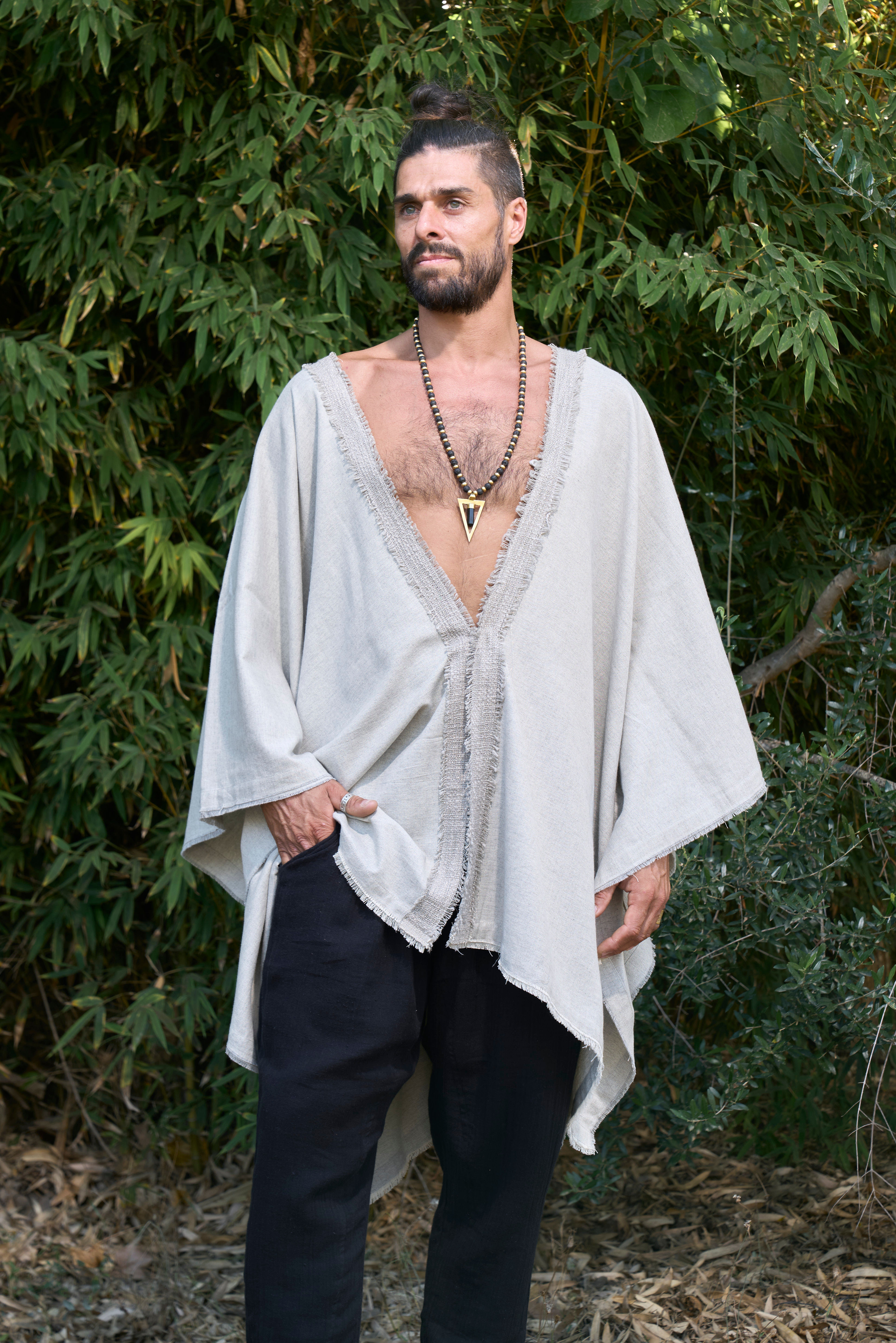 Grey Nara Poncho, 100% cotton poncho, frayed edge, transitional season poncho