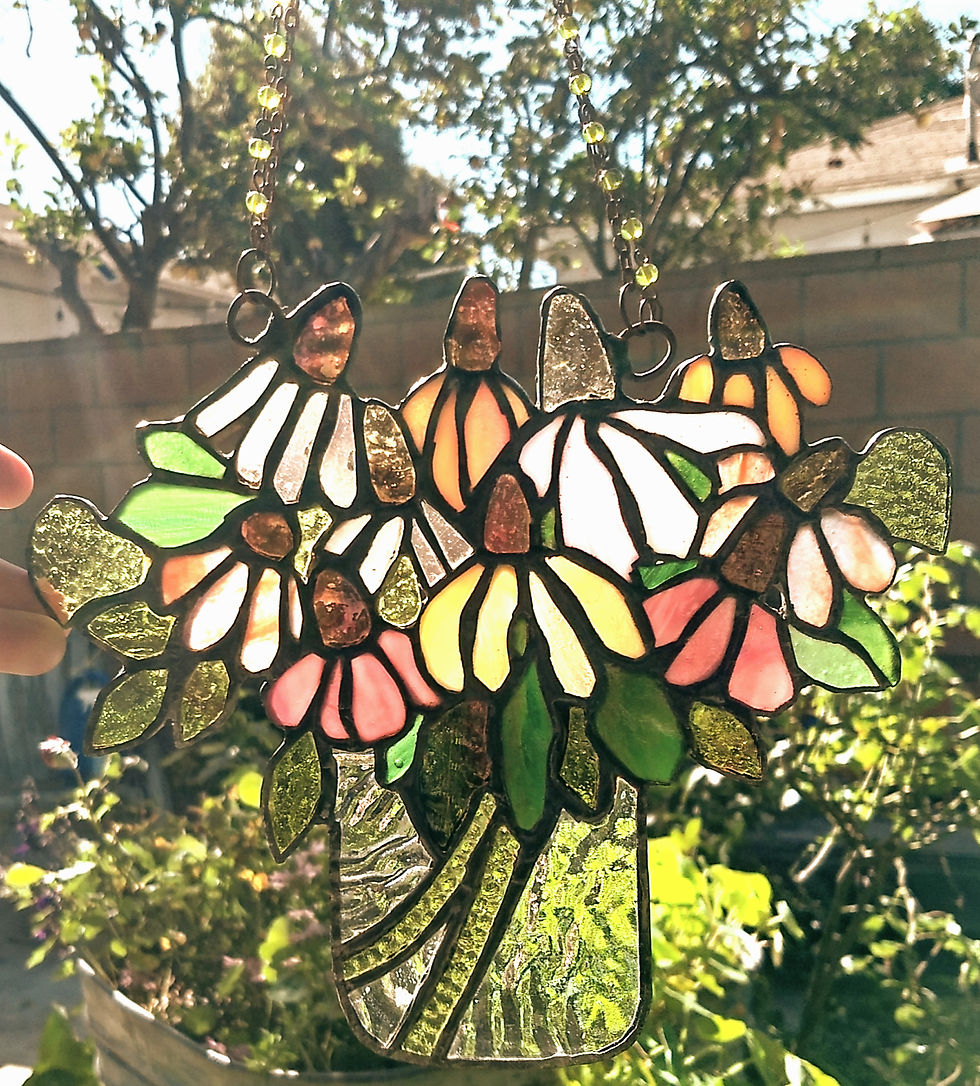 Thumbnail: Detail Coneflowers In A Jar Suncatcher by Chronic Panes for The Majestic