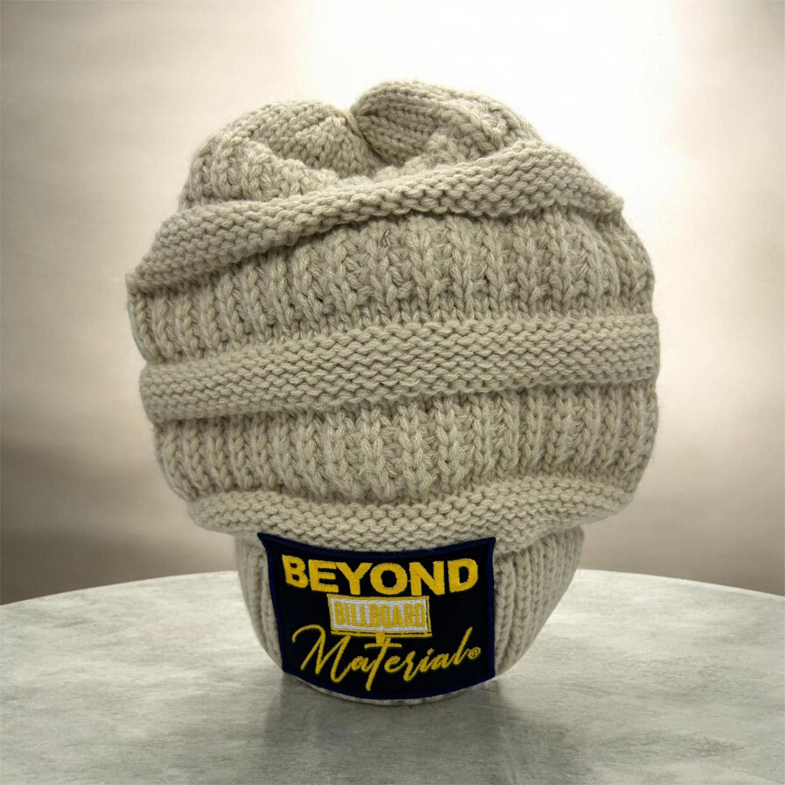 Patch Embroidered Cream  Beanie - Blk w/Yellow  