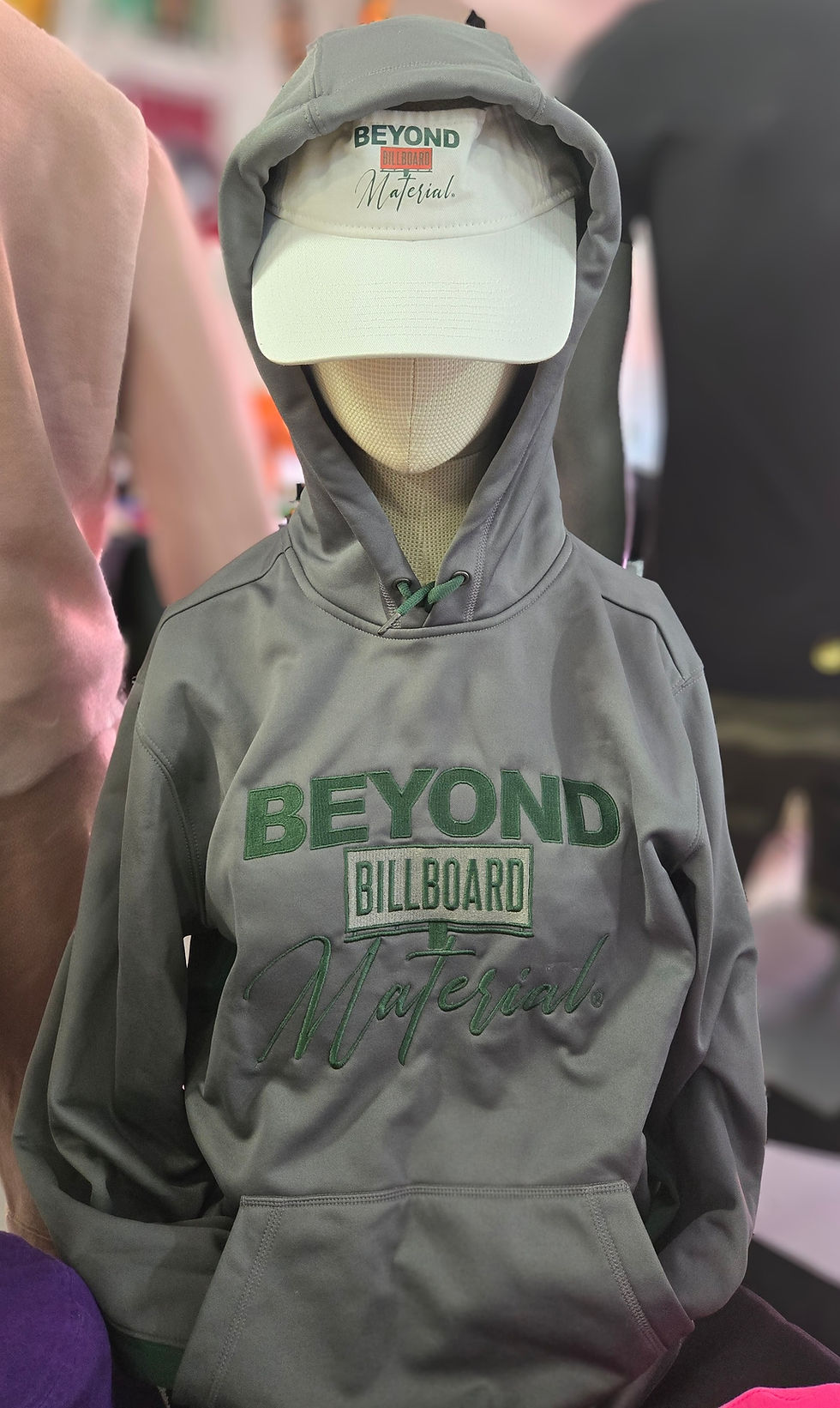 Thumbnail: GRAY & GREEN HOODIE W/GRN Logo  (EMBROIDERY)