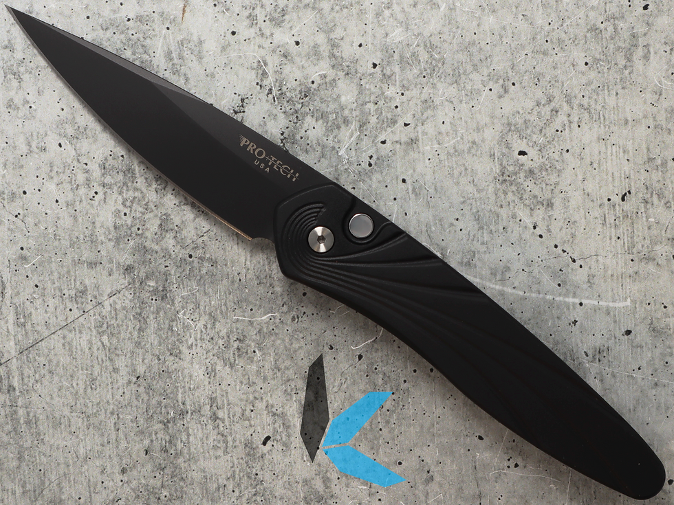Protech 3437 Newport Black Handle with 3D Wave MOP Button, Black Blade