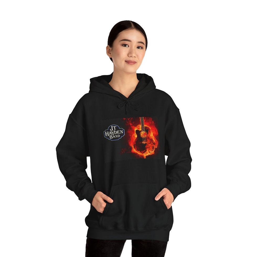 Thumbnail: JT Hayden Band Unisex Heavy Blend™ Hooded Sweatshirt with fire guitar logo