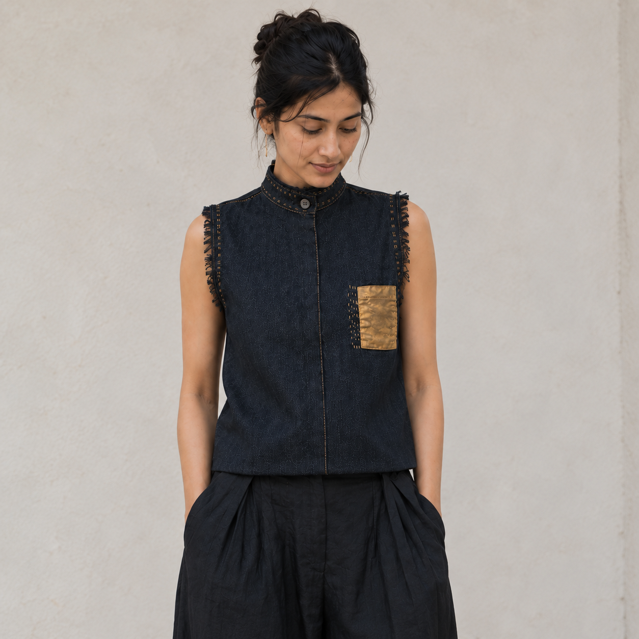 Indigo Hand Stitched  Top