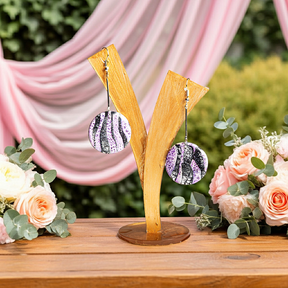 PINK AND BLACK DISC EARRINGS