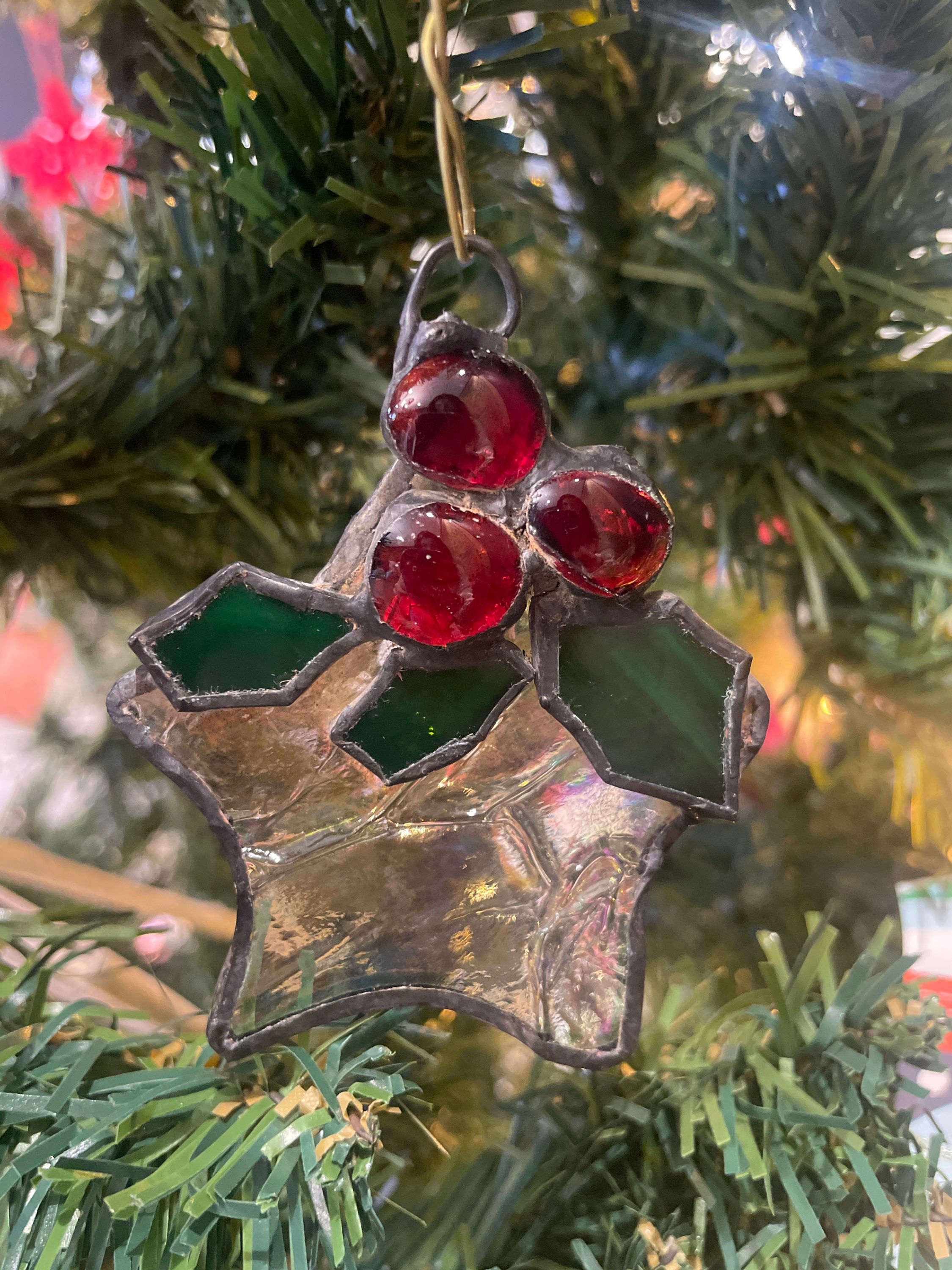 Star + Holly Small Stained Glass Ornament 