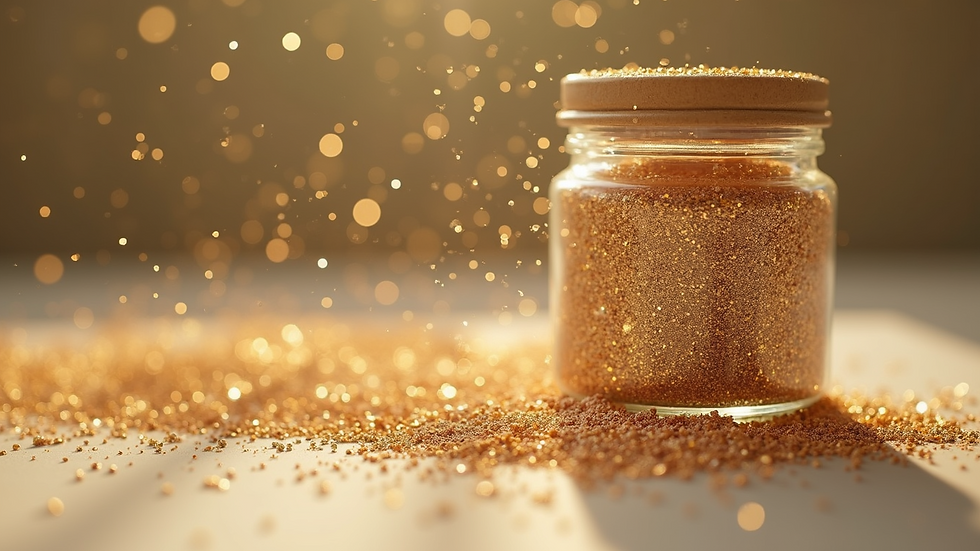 Eye-level view of eco-friendly glitter packaging
