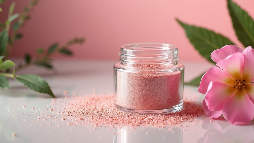 High angle view of an eco-friendly beauty setup with biodegradable glitter