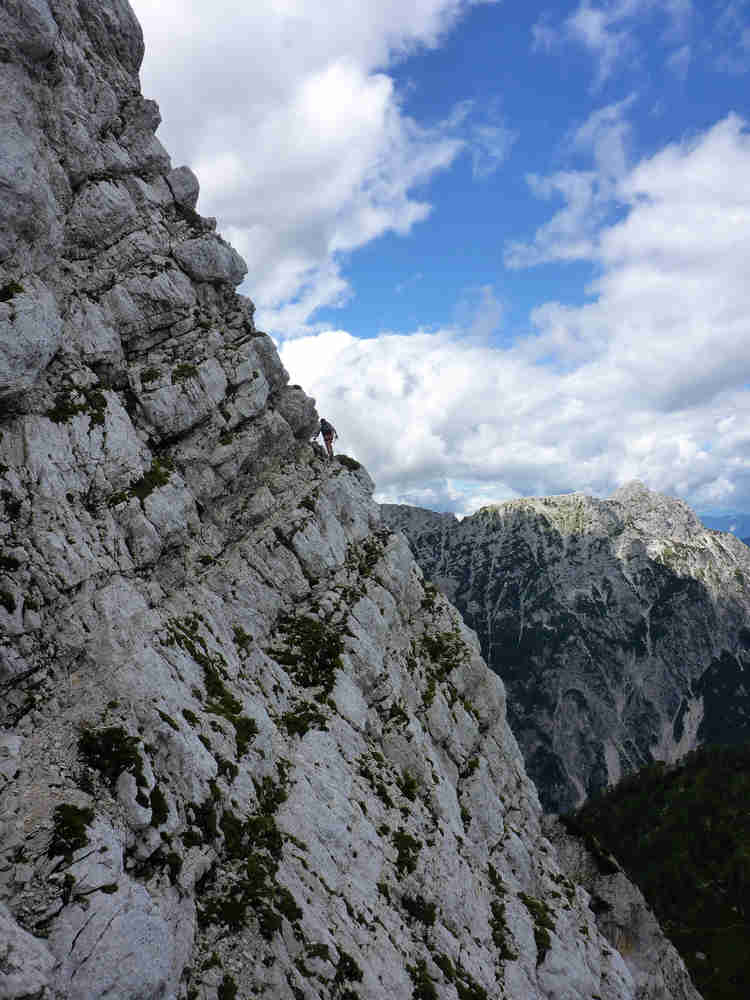 Hiker close to an assembly in the Alps in Slovenia