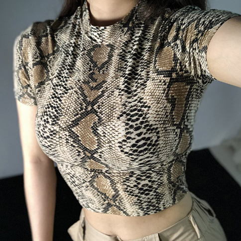Miniatura: Snake Print Short Sleeve Crop Top for Women