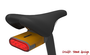A bicycle saddle and beacon