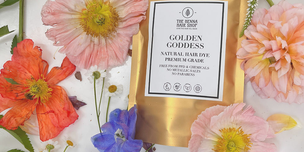 A packet of The Henna Hair Shop's Golden Goddess shade.