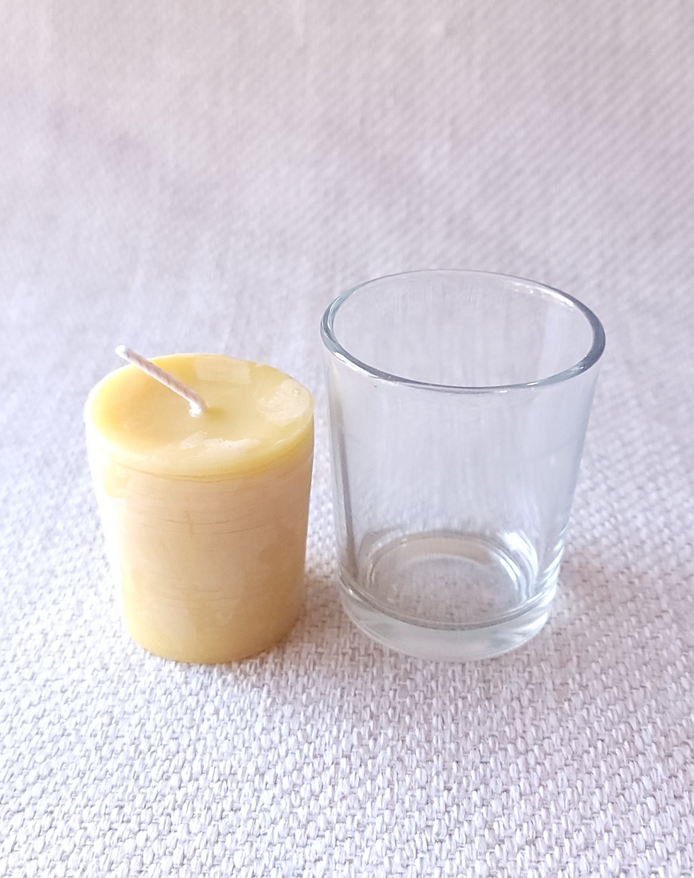 Thumbnail: Beeswax Votive Candle with Holder