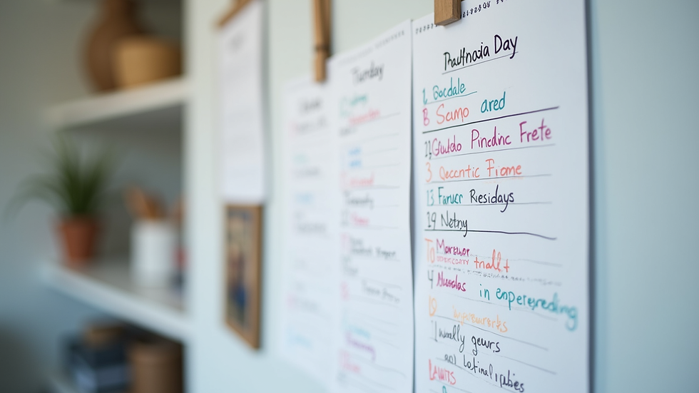 Close-up view of a family calendar with scheduled activities and notes