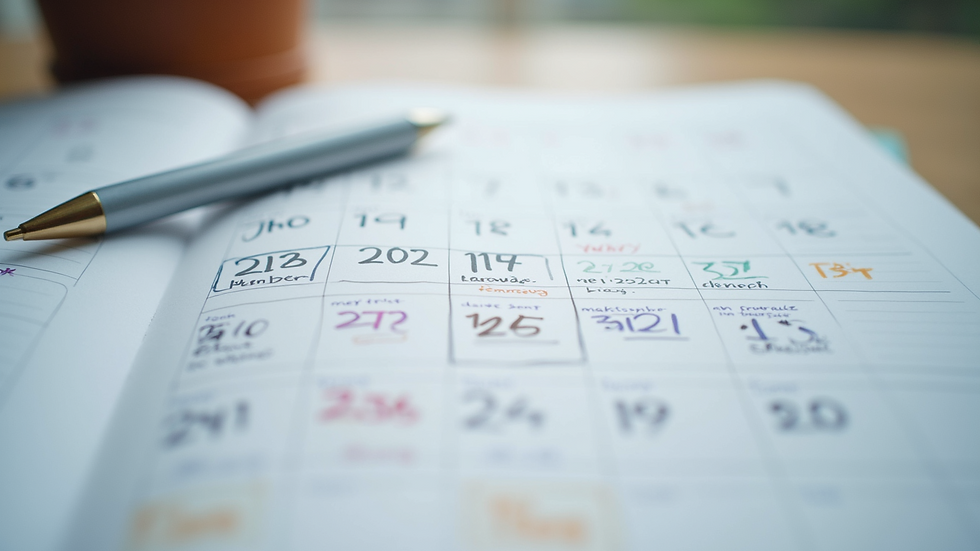 Close-up view of a calendar with marked appointments and reminders