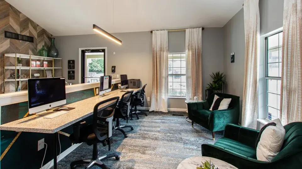 Office furniture, chair, desk chair, chair, lamp, computer desk, side chair, accent rug, wall art, printer, fax machine, file cabinet, shelf